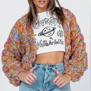 Princess Polly Candy multicolour open chunky knit cardigan handmade Size Small